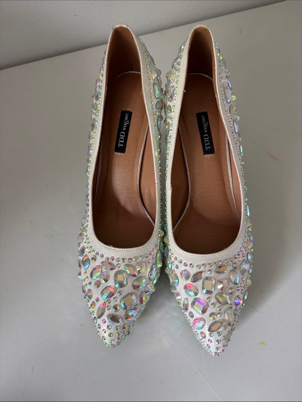Vogue Ivory Crystal-Studded Pointed Heels